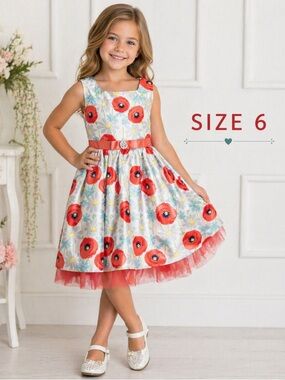 DOLLIE ME Floral Sleeveless Dress with Red Poppies/size 6